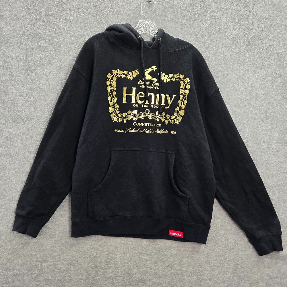 Henny Men Sweatshirt Medium Black Hoodie On The‎ Rocks Connectic Pullover